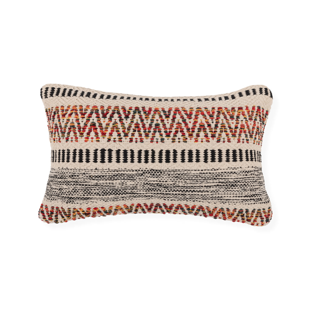· REDEARTH · Boho Textured Throw Pillow Cushion Covers - Lumbar Woven Tufted Decorative Farmhouse Cases Set for Couch, Sofa, Bed, Chair, Dining, Patio, Outdoor; 100% Cotton (12"x20", Multi) Pack of 2