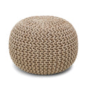 · REDEARTH · Round Pouf Ottoman -Hand Knitted Cable Boho Poof Home Décor Pouffe Accent Chair Circular Seat Footrest for Living Room, Bedroom, Nursery, Kidsroom, Lounge; 100% Cotton (19.5"x19.5"x14"; Beige Ivory)