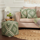 · REDEARTH · Tufted Pouf Ottoman with Filler Textured Storage Cube Bean Bag Pouffe Footrest for Living Room, Bedroom, Nursery, Kidsroom; 100% Cotton (17.5"X17.5"X17.5", Solitaire Lozenge Kiwi)