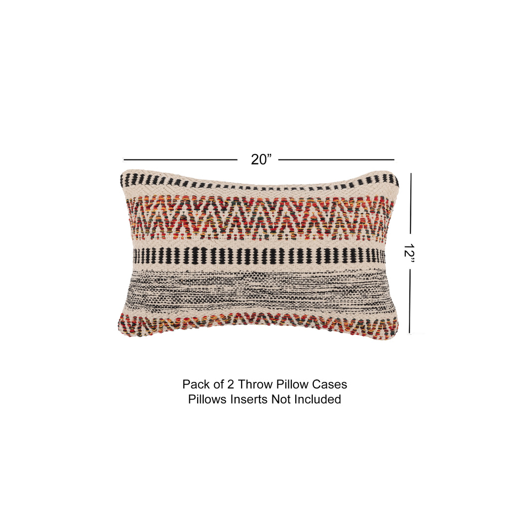 · REDEARTH · Boho Textured Throw Pillow Cushion Covers - Lumbar Woven Tufted Decorative Farmhouse Cases Set for Couch, Sofa, Bed, Chair, Dining, Patio, Outdoor; 100% Cotton (12"x20", Multi) Pack of 2