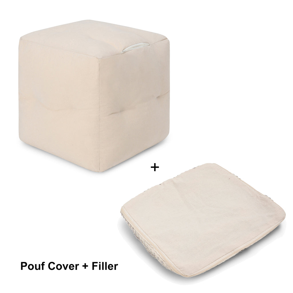 · REDEARTH · Tufted Pouf Ottoman with Filler Textured Storage Cube Bean Bag Pouffe Footrest for Living Room, Bedroom, Nursery, Kidsroom; 100% Cotton (17.5"X17.5"X17.5", Solitaire Lozenge Kiwi)