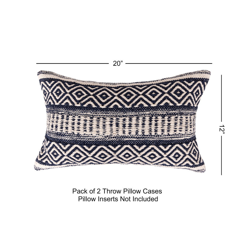 · REDEARTH · Boho Textured Throw Pillow Cushion Covers - Lumbar Woven Tufted Decorative Farmhouse Cases Set for Couch, Sofa, Bed, Chair, Dining, Patio, Outdoor; 100% Cotton (12"x20", Indigo) Pack of 2