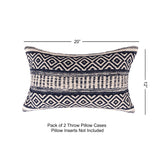 · REDEARTH · Boho Textured Throw Pillow Cushion Covers - Lumbar Woven Tufted Decorative Farmhouse Cases Set for Couch, Sofa, Bed, Chair, Dining, Patio, Outdoor; 100% Cotton (12"x20", Indigo) Pack of 2