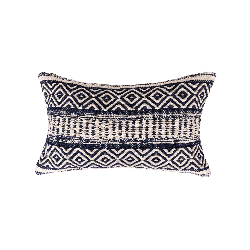 · REDEARTH · Boho Textured Throw Pillow Cushion Covers - Lumbar Woven Tufted Decorative Farmhouse Cases Set for Couch, Sofa, Bed, Chair, Dining, Patio, Outdoor; 100% Cotton (12"x20", Indigo) Pack of 2