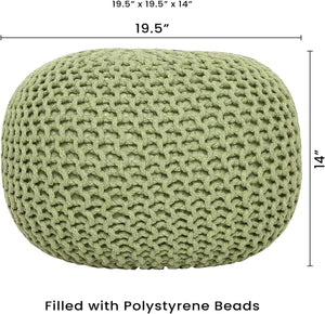 · REDEARTH · Round Pouf Foot Stool Ottoman - Cotton Knitted Cord Boho Pouffe - Cable Poof Filled Footrest Stuffed for Living Room - Nursery - Bedroom - Patio - Lounge (19.5"x19.5"x14") - Kiwi