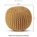 · REDEARTH · Round Pouf Ottoman - Hand Knitted Cable Boho Poof Home Décor Pouffe Circular Footrest for Living Room - Bedroom - Lounge - Nursery - 100% Cotton Poufs (19.5"x19.5"x14") - Mustard