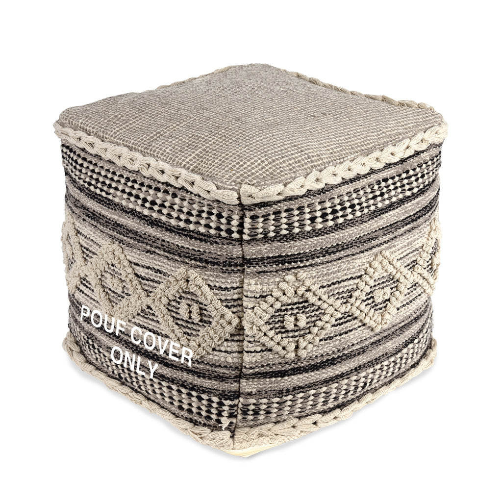 UNSTUFFED Pouf Ottoman Cover. REDEARTH · Textured Boho Storage Cube Poof Decorative Pouffe Farmhouse Footrest Accent Footrest for Living Room, Bedroom;100% Cotton (18"X18"X18", Diamond Virgule Black)