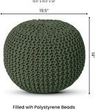 · REDEARTH · Round Hand Knitted Pouf - Foot Stool Bean Bag Ottoman - Cord Boho Pouffe - Poof Accent Beanbag Footrest for Living Room - Bedroom - Patio - Lounge (19.5"x19.5"x14") - Olive
