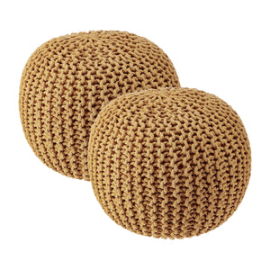 · REDEARTH · Round Pouf Ottoman - Hand Knitted Cable Boho Poof Home Décor Pouffe Circular Footrest for Living Room - Bedroom - Lounge - Nursery - 100% Cotton Poufs (19.5"x19.5"x14") - Mustard, Set of 2