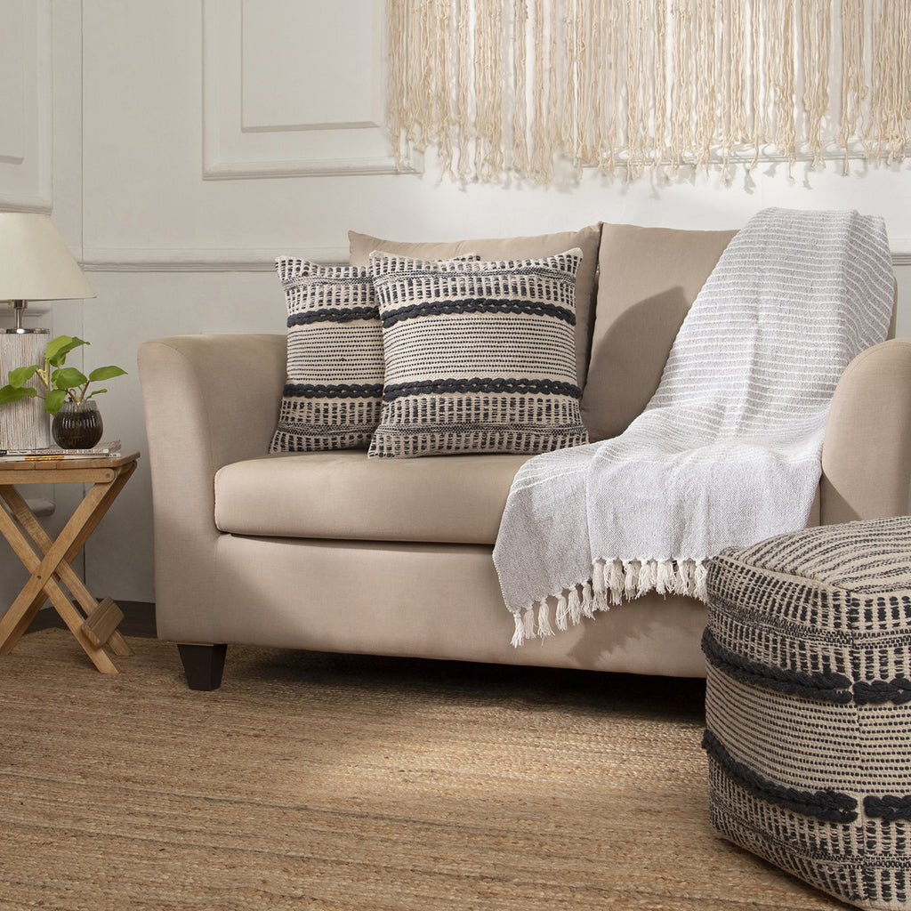 · REDEARTH · Textured Throw Pillow Cushion Covers-Woven Tufted Decorative Farmhouse Cases Set for Couch, Sofa, Bed, Chair, Dining, Patio, Outdoor; 100% Cotton (18"x18", Gage Dark Gray) Pack of 2