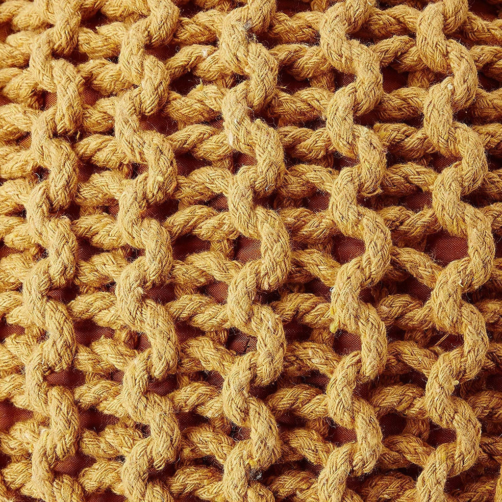 · REDEARTH · Round Pouf Ottoman - Hand Knitted Cable Boho Poof Home Décor Pouffe Circular Footrest for Living Room - Bedroom - Lounge - Nursery - 100% Cotton Poufs (19.5"x19.5"x14") - Mustard