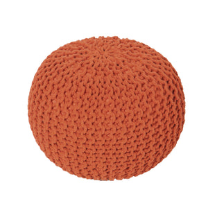 · REDEARTH · Round Pouf Ottoman -Hand Knitted Cable Boho Poof -Pouffe Accent Chair Circular Seat Footrest for Living Room, Bedroom, Nursery, kidsroom, Patio, Gym; 100% Cotton (19.5x19.5x14; Burnt Orange)