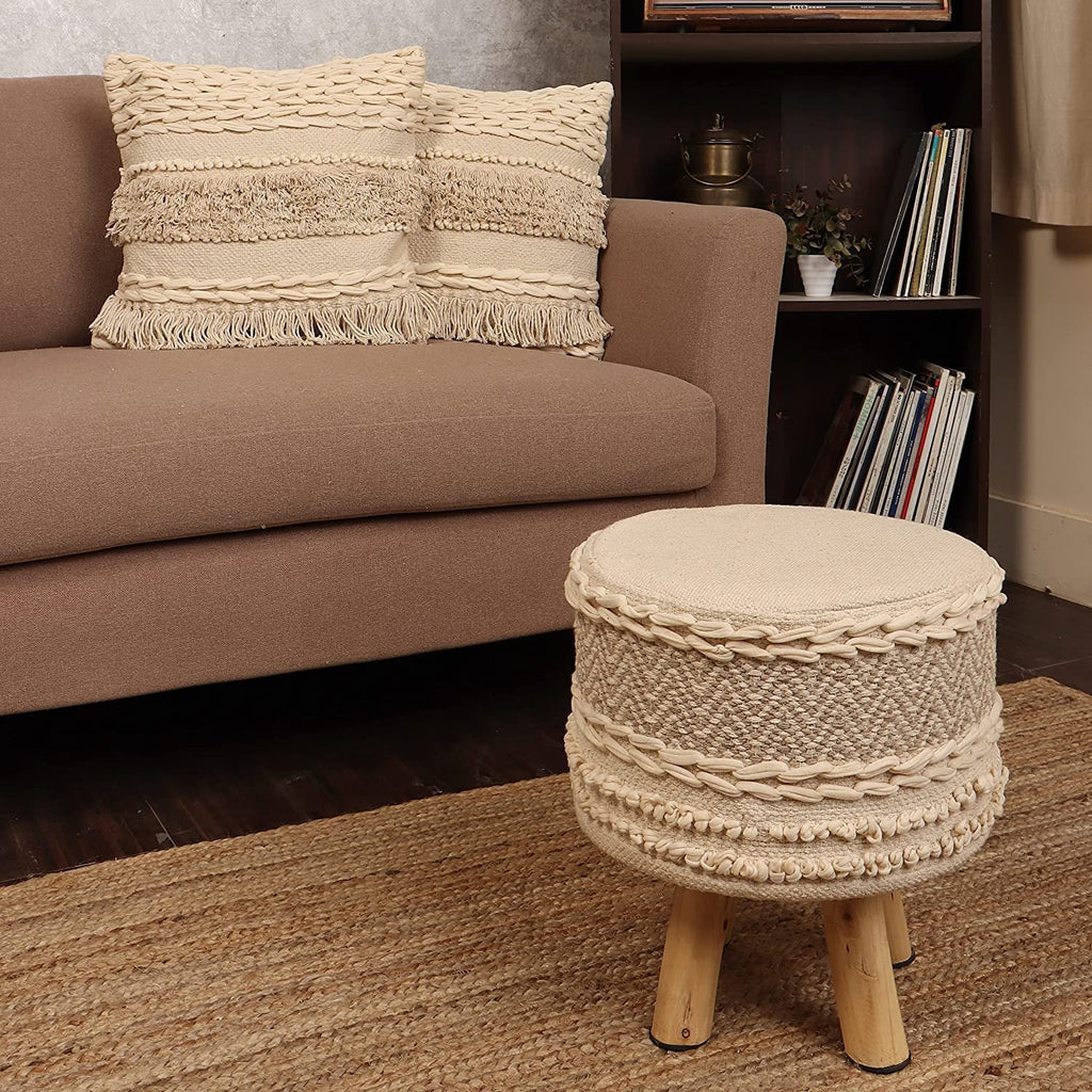 · REDEARTH · Tufted Throw Pillow Cushion Covers - Boho Textured Woven Decorative Cases Set for Couch - Sofa - Bed - Farmhouse - Chair - Patio - Outdoor - car - 100% Cotton (18x18 ; Natural) Pack of 2