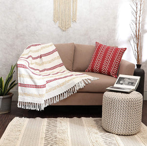 · REDEARTH · Classic Throw Blanket -Jacquard Medium Weight Soft Lap Blanket for Sofa Bed Couch Chairs loveseats car, Living, Indoor/Outdoor use 100% Cotton (50x60; Red)