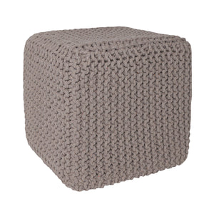 · REDEARTH · Cube Hand Knitted Pouf - Foot Stool Ottoman - Cord Boho Pouffe - Poof Accent Stuffed Table or Footrest for Living Room - Nursery - Bedroom - Patio - 100% Cotton (16" x 16" x 16") - Taupe