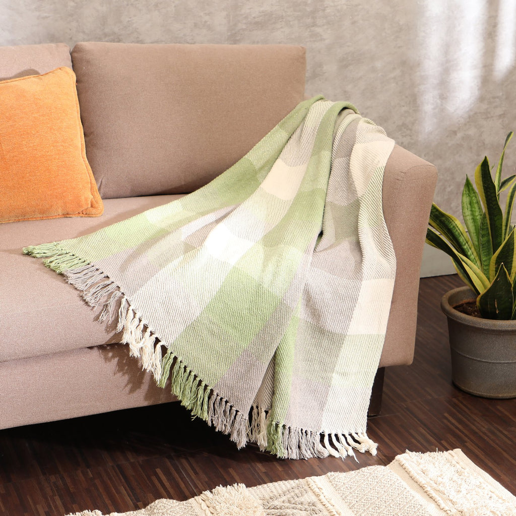 REDEARTH Classic Throw Blanket -Twill medium weight soft lap bed throw for sofa bed couch chairs loveseats car, living, indoor/ outdoor use 100% Cotton (50"x60"; Plaids Kiwi)