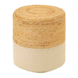 · REDEARTH · Cylindrical Pouf Foot Stool Ottoman - Jute Braided Accent Sitting Footrest for The Living Room, Bedroom, Nursery, Patio, Lounge & Other Rooms in The Home (14.5”x14.5”x16”; Natural Ivory)