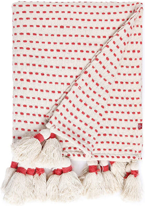 · REDEARTH · Classic Throw Blanket -with Oversized Decorative Tassels Medium Weight Soft Lap Blanket for Sofa Bed Couch Chairs loveseats car, Living, Indoor/Outdoor use 100% Cotton (50x60; Burnt Red)