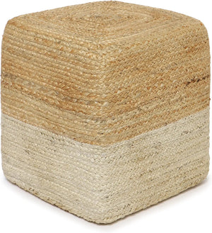 · REDEARTH · Cube Pouf Ottoman -Braided Pouffe Accent Chair Square Seat Footrest for Living Room, Bedroom, Nursery, kidsroom, Patio, Gym; 100% Jute (14.5"x14.5"x16"; Natural Ivory)