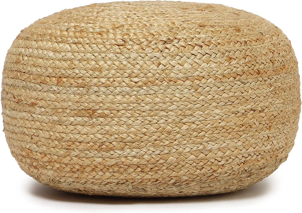 · REDEARTH · Jute Circular Low Pouf Ottoman - Braided Pouffe Accent Sitting Round Footrest for Living Room, Bedroom, Nursery, kidsroom, Patio, Gym; 100% Jute (18"x18"x10"; Natural)