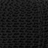 · REDEARTH · Round Pouf Foot Stool Ottoman -Hand Knitted Bean Bag, Cord Boho Pouffe, Cable Poof Accent Beanbag Chair Footrest for Living Room, Bedroom, Nursery, Patio, 100% Cotton (19.5”x19.5”x14”; Black)