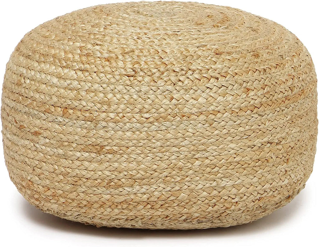 · REDEARTH · Jute Circular Low Pouf Ottoman - Braided Pouffe Accent Sitting Round Footrest for Living Room, Bedroom, Nursery, kidsroom, Patio, Gym; 100% Jute (18"x18"x10"; Natural)