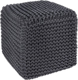 · REDEARTH · Cube Pouf Foot Stool Ottoman - Hand Knitted Coffee Table - Cotton Cord Boho Pouffe - Home Décor Poof - Stuffed Footrest for Living Room - Bedroom - Patio (16