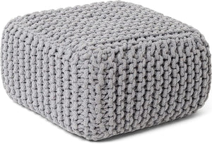 · REDEARTH · Cube Low Pouf Foot Stool Ottoman - Hand Knitted Poof - Cord Boho Pouffe - Home Décor - Stuffed Footrest for Living Room - Nursery - Bedroom - Patio (16" x 16" x 8") - Light Gray