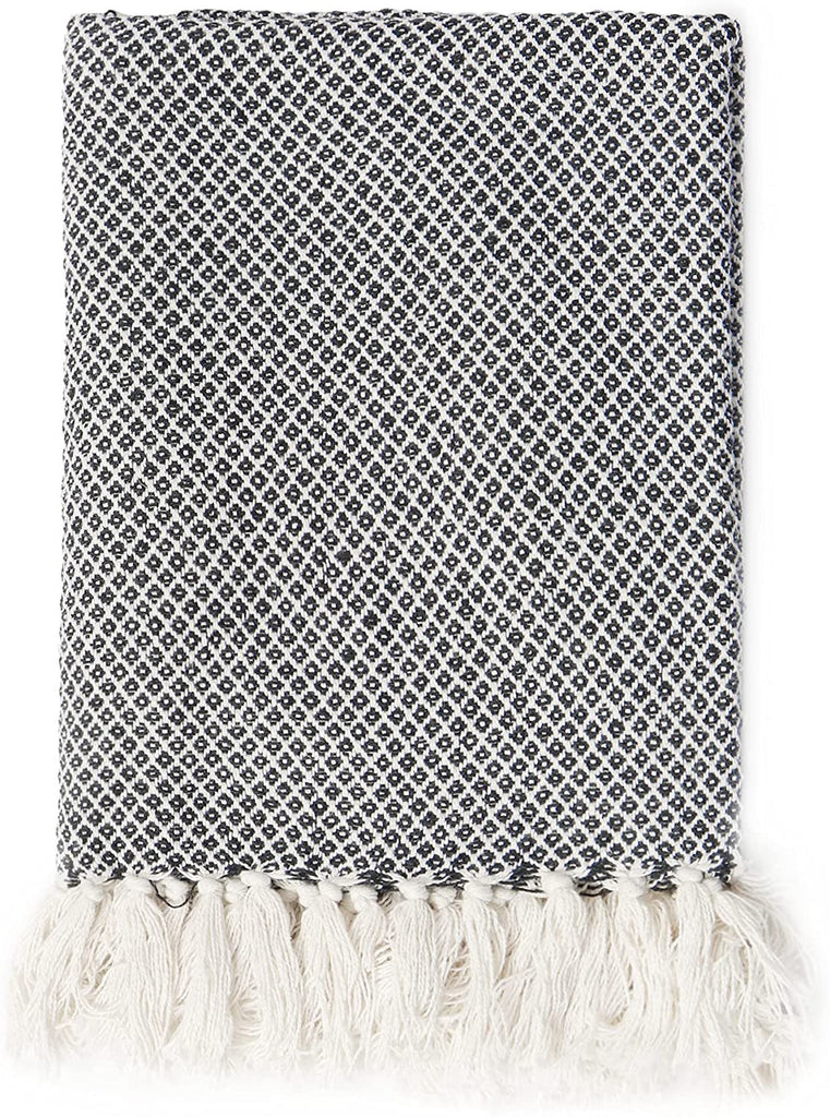 REDEARTH Classic Throw Blanket -medium weight soft lap blanket for sofa bed couch chairs loveseats car, living, indoor/ outdoor use 100% Cotton (50"x60"; Dark Gray)