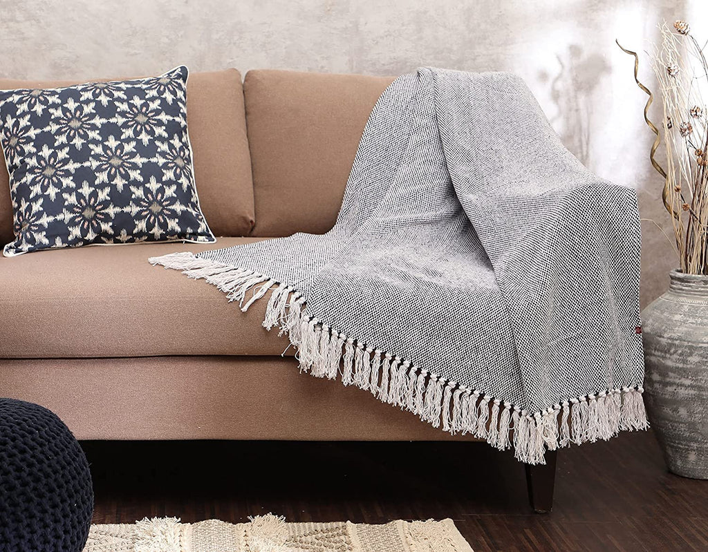 REDEARTH Classic Throw Blanket -medium weight soft lap blanket for sofa bed couch chairs loveseats car, living, indoor/ outdoor use 100% Cotton (50"x60"; Dark Gray)