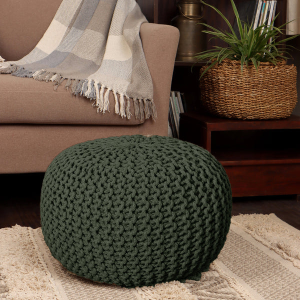 Cheer Collection 18" Round Pouf Ottoman - Chunky Hand-Knit Decorative