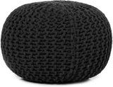 · REDEARTH · Round Pouf Foot Stool Ottoman -Hand Knitted Bean Bag, Cord Boho Pouffe, Cable Poof Accent Beanbag Chair Footrest for Living Room, Bedroom, Nursery, Patio, 100% Cotton (19.5”x19.5”x14”; Black)
