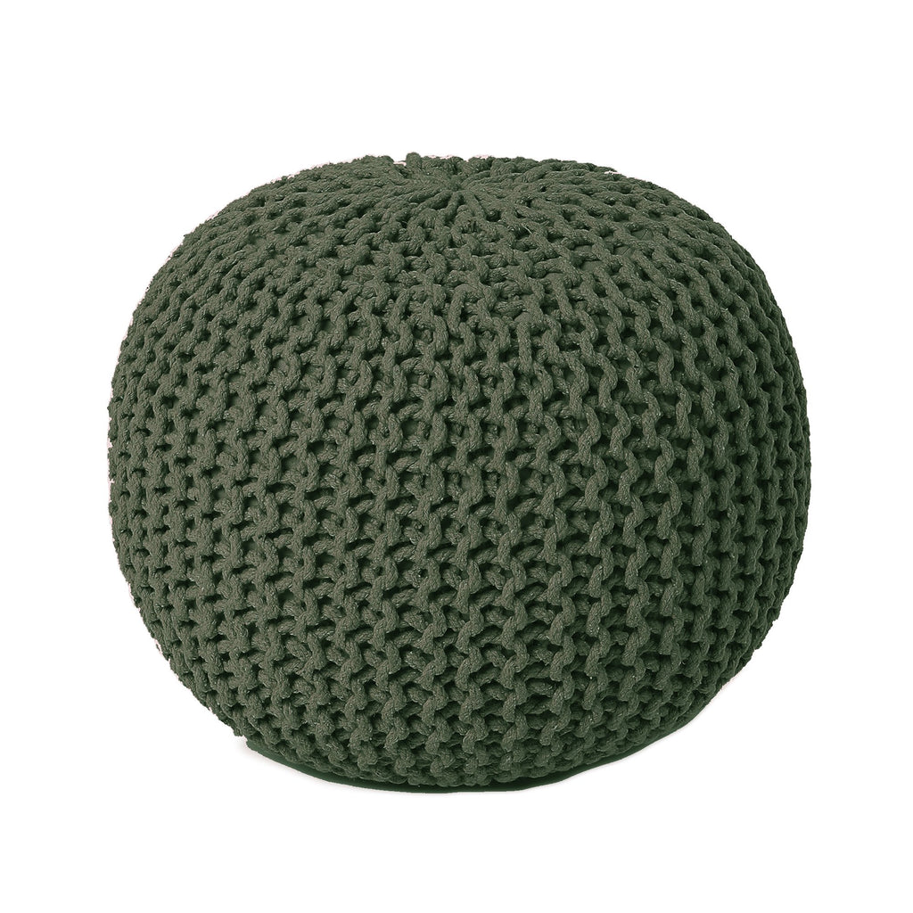 · REDEARTH · Round Hand Knitted Pouf - Foot Stool Bean Bag Ottoman - Cord Boho Pouffe - Poof Accent Beanbag Footrest for Living Room - Bedroom - Patio - Lounge (19.5"x19.5"x14") - Olive