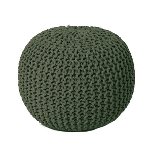 · REDEARTH · Round Hand Knitted Pouf - Foot Stool Bean Bag Ottoman - Cord Boho Pouffe - Poof Accent Beanbag Footrest for Living Room - Bedroom - Patio - Lounge (19.5"x19.5"x14") - Olive