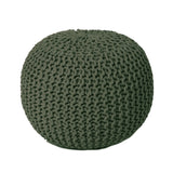 · REDEARTH · Round Hand Knitted Pouf - Foot Stool Bean Bag Ottoman - Cord Boho Pouffe - Poof Accent Beanbag Footrest for Living Room - Bedroom - Patio - Lounge (19.5"x19.5"x14") - Olive