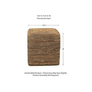 · REDEARTH · Cube Pouf Foot Stool Ottoman -Cotton Jute Braided Pouffe Poof Accent Chair Footrest for The Living Room, Bedroom, Nursery, Patio, Lounge & Other Rooms in The Home (14.5”x14.5”x16”; Natural Black)