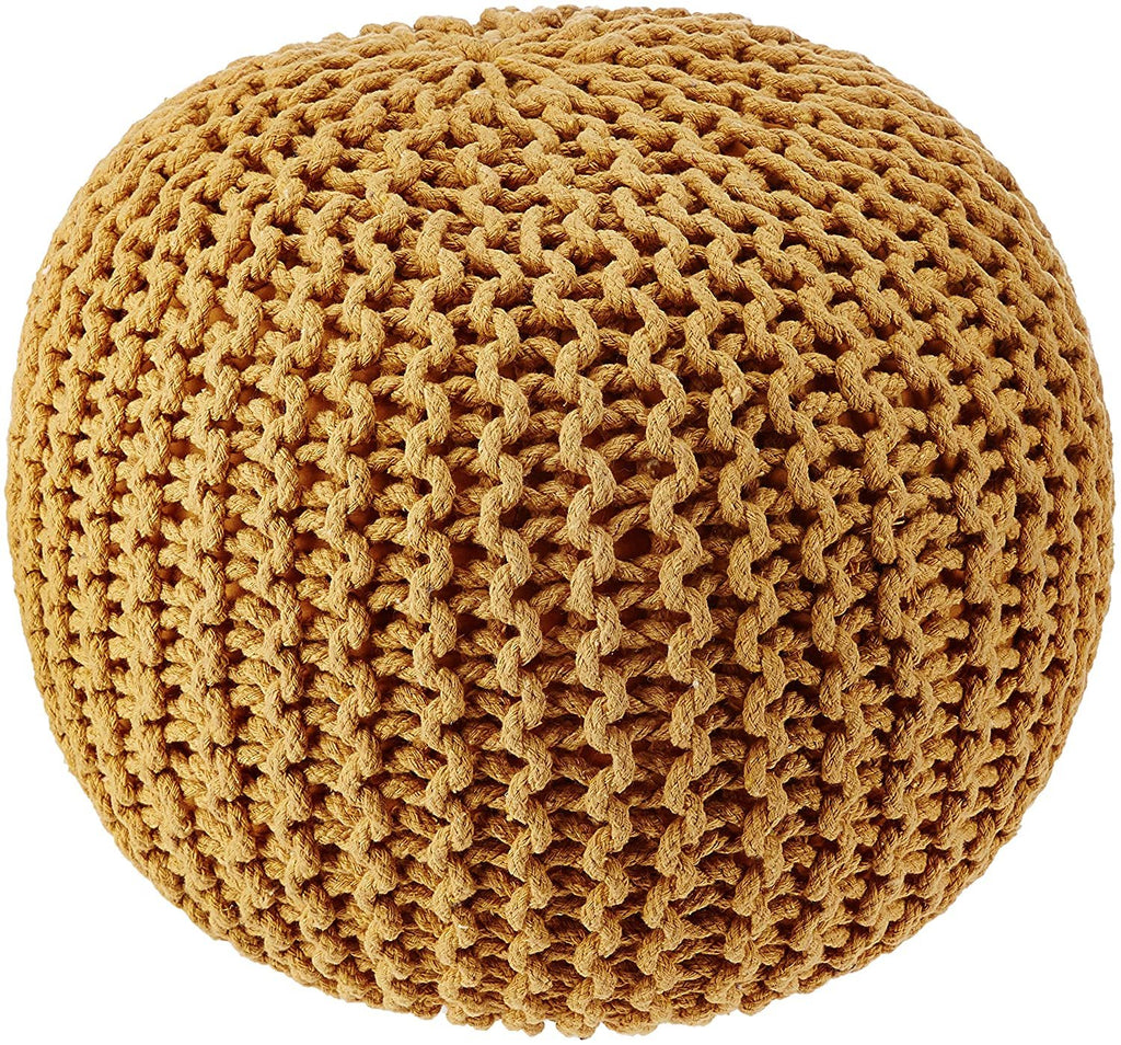 · REDEARTH · Round Pouf Ottoman - Hand Knitted Cable Boho Poof Home Décor Pouffe Circular Footrest for Living Room - Bedroom - Lounge - Nursery - 100% Cotton Poufs (19.5"x19.5"x14") - Mustard