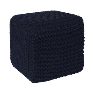 · REDEARTH · Square Hand Knitted Pouf - Foot Stool Ottoman Coffee Table - Cotton Cord Boho Pouffe - Poof Accent Footrest for Living Room - Bedroom - Library (16" x 16" x 16") - Navy Blue