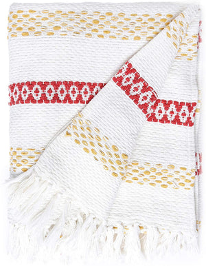 · REDEARTH · Classic Throw Blanket -Jacquard Medium Weight Soft Lap Blanket for Sofa Bed Couch Chairs loveseats car, Living, Indoor/Outdoor use 100% Cotton (50x60; Red)