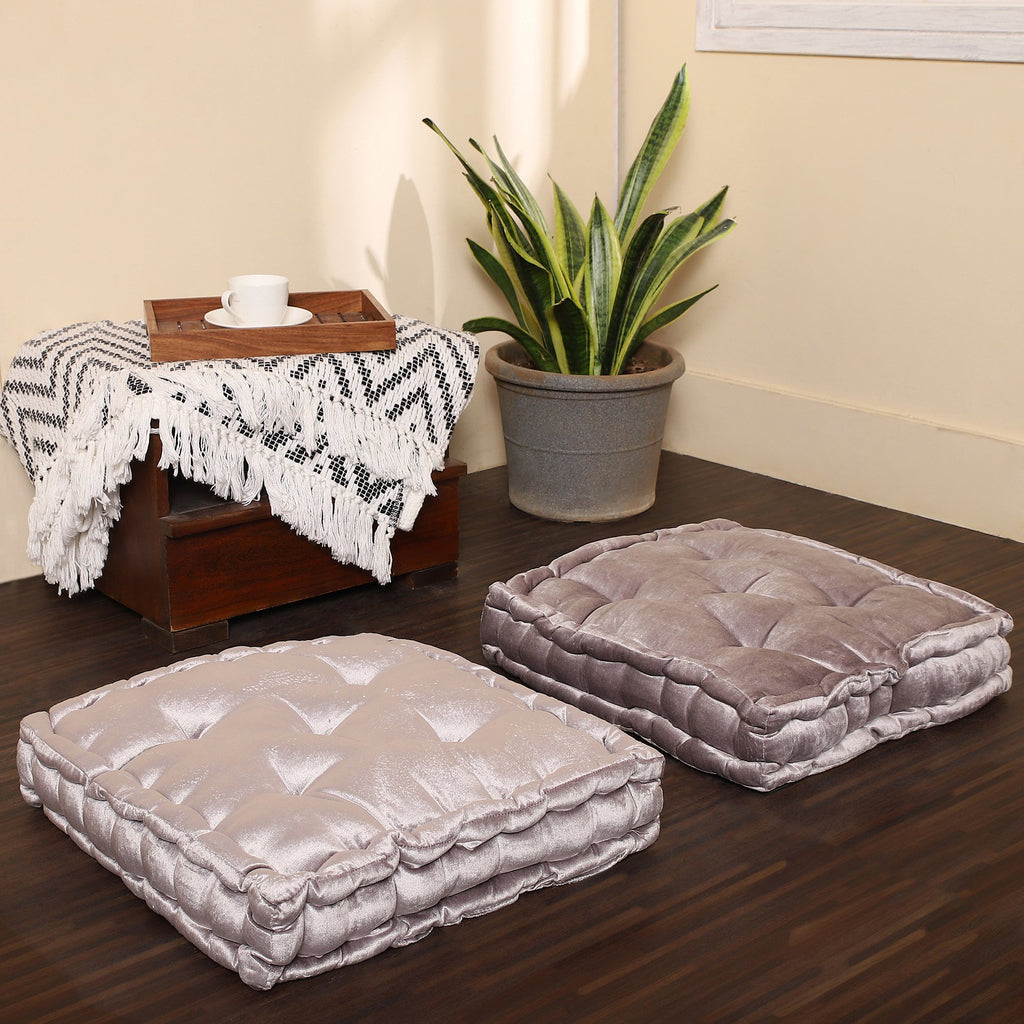 · REDEARTH · Velvet Floor Pillows-Premium Rayon Cotton Velvet Washable Plush Extra Soft Square seat Cushion with Handle for Dining, Patio, Office, Hardwood Floor (18x18x4; Light Gray) Single Pack