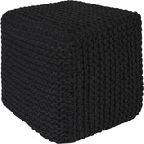 · REDEARTH · Cube Pouf Foot Stool Ottoman - Hand Knitted Poof - Cord Boho Pouffe - Home Décor - Stuffed Footrest for Living Room - Bedroom - Covered Patio (16" x 16" x 16") - Black