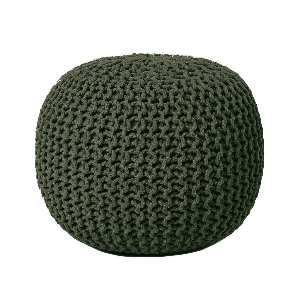 · REDEARTH · Round Hand Knitted Pouf - Foot Stool Bean Bag Ottoman - Cord Boho Pouffe - Poof Accent Beanbag Footrest for Living Room - Bedroom - Patio - Lounge (19.5"x19.5"x14") - Olive