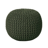 · REDEARTH · Round Hand Knitted Pouf - Foot Stool Bean Bag Ottoman - Cord Boho Pouffe - Poof Accent Beanbag Footrest for Living Room - Bedroom - Patio - Lounge (19.5"x19.5"x14") - Olive