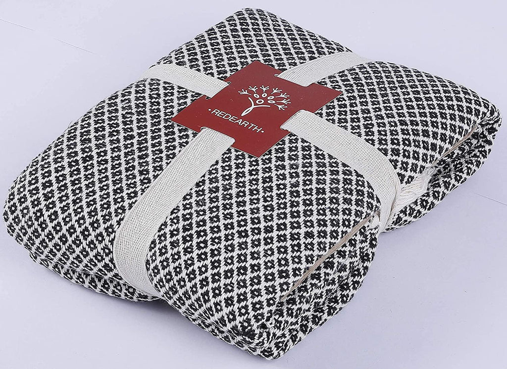 REDEARTH Classic Throw Blanket -medium weight soft lap blanket for sofa bed couch chairs loveseats car, living, indoor/ outdoor use 100% Cotton (50"x60"; Dark Gray)