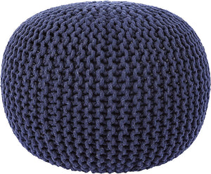 · REDEARTH · Round Pouf Foot Stool Bean Bag Ottoman -Cable Knitted Cord Boho Pouffe, Poof Accent Bean Bag Chair, Handmade by Artisans for Living Room, Bedroom, Nursery (19.5"x19.5" x14", Navy Blue)