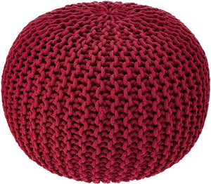 · REDEARTH · Round Pouf Ottoman - Hand Knitted Cable Boho Poof - Foot Stool Bean Bag - Home Décor Stuffed Footrest for Living Room - Nursery - Bedroom - 100% Cotton Poufs (19.5"x19.5"x14") - Red