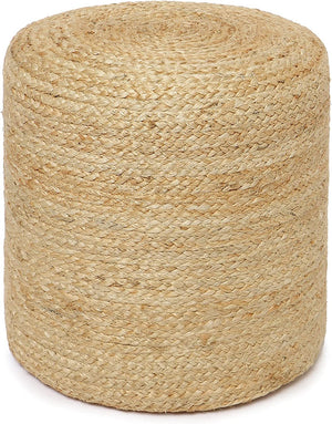 · REDEARTH · Cylindrical Pouf Ottoman - Braided Pouffe Accent Sitting Round Footrest for Living Room, Bedroom, Nursery, kidsroom, Patio, Gym; 100% Jute (14.5"X14.5"X16"; Natural)