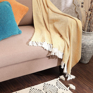 · REDEARTH · Classic Throw Blanket - Medium Weight Soft Lap Blanket for Sofa Bed Couch Chairs loveseats car, Living, Indoor/Outdoor use 100% Cotton (50x60; Mustard)