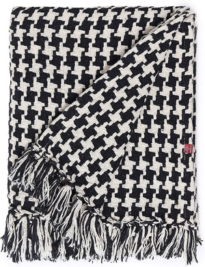 REDEARTH Classic Throw Blanket -Houndstooth medium weight soft lap blanket for sofa bed couch chairs loveseats car, living, indoor/ outdoor use 100% Cotton (50"x60"; Ivory Navy)