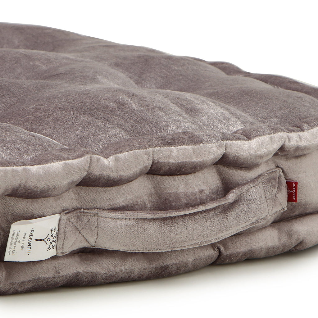 · REDEARTH · Velvet Floor Pillows-Premium Rayon Cotton Velvet Washable Plush Extra Soft Square seat Cushion with Handle for Dining, Patio, Office, Hardwood Floor (18x18x4; Light Gray) Single Pack